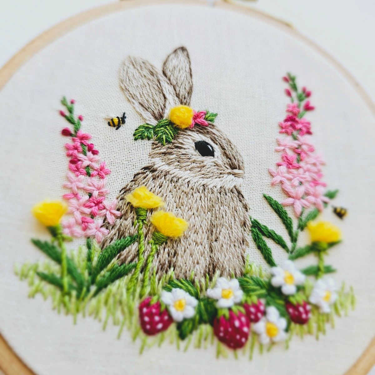 *Pre - Order* 4" Berry Patch Bunny Embroidery Craft Kit - Shop at Persephone's Hearth