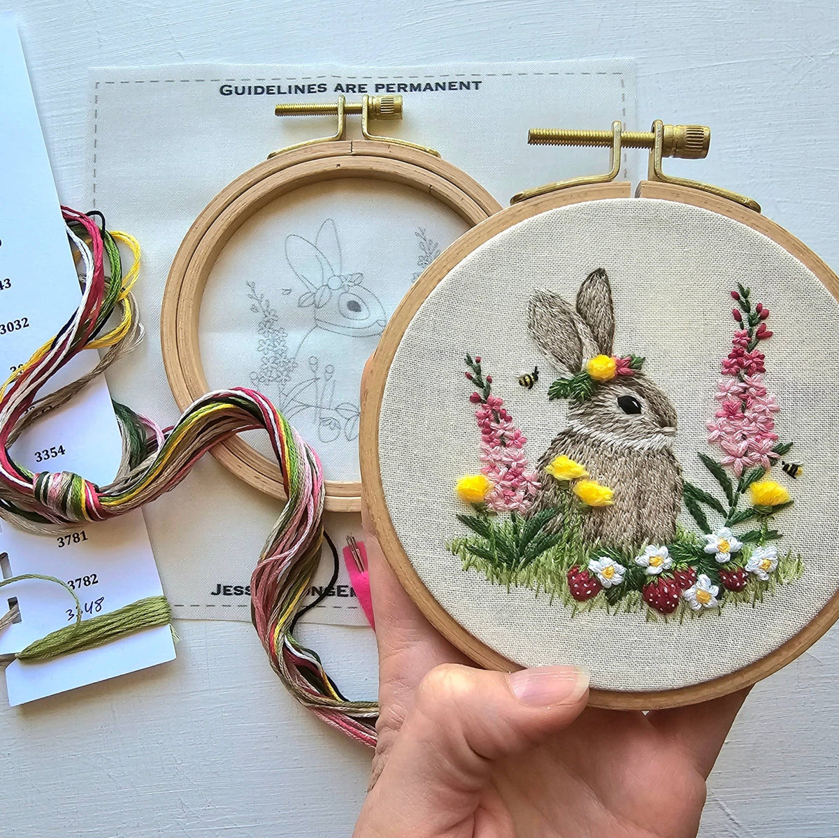 *Pre - Order* 4" Berry Patch Bunny Embroidery Craft Kit - Shop at Persephone's Hearth