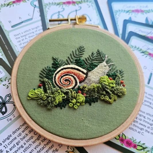 *Pre - Order* 4" Magic Snail Embroidery Kit - Shop at Persephone's Hearth