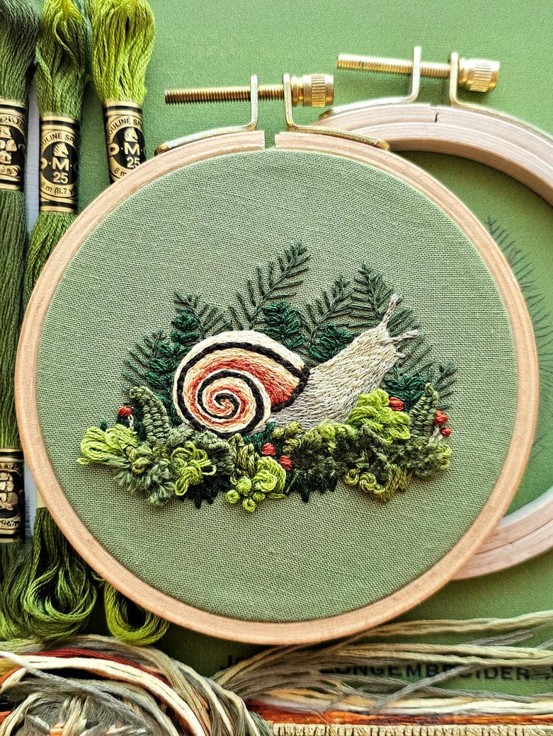 *Pre - Order* 4" Magic Snail Embroidery Kit - Shop at Persephone's Hearth