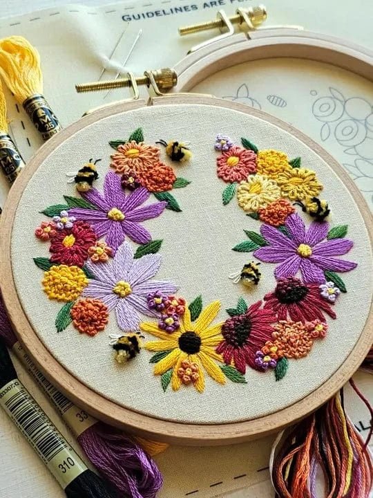 *Pre - Order* 5" Beginner Bumblebee Bouquet Embroidery Kit - Shop at Persephone's Hearth