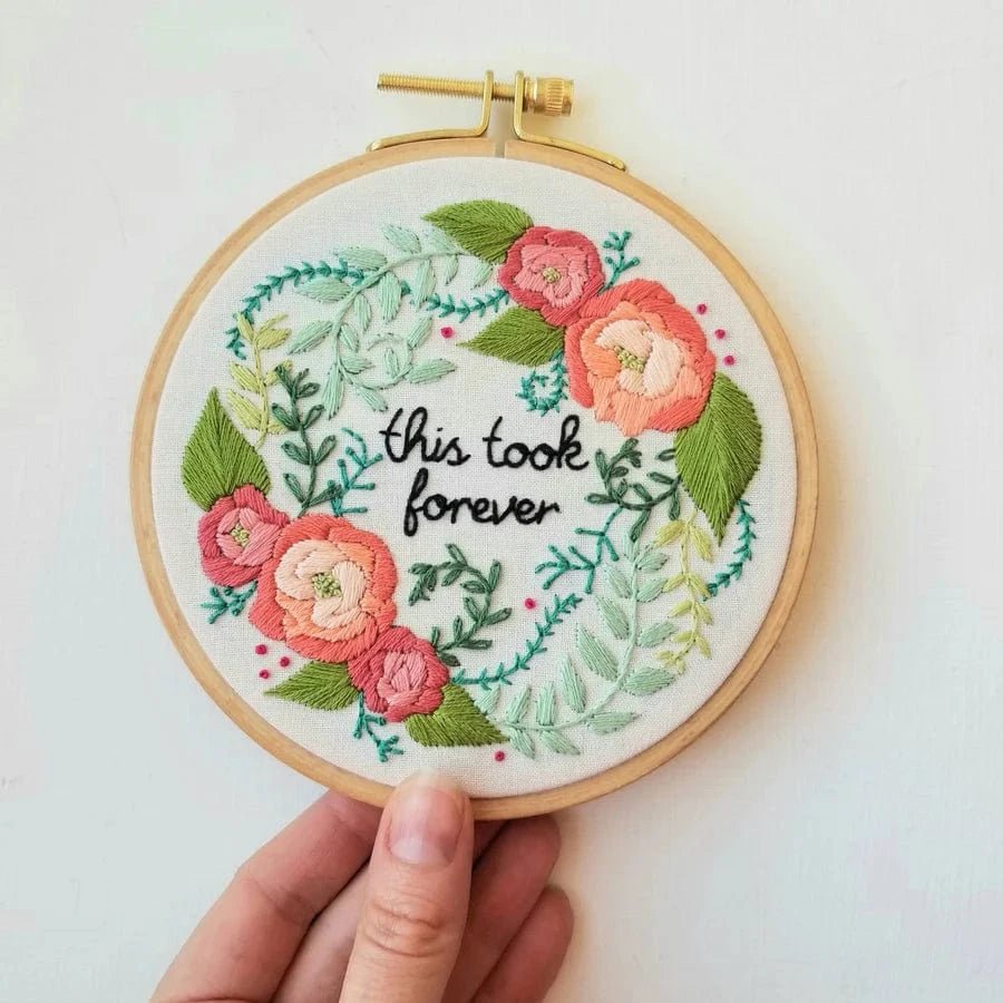 *Pre - Order* 5" Beginner Delicate Roses 'This Took Forever' Embroidery Kit - Shop at Persephone's Hearth