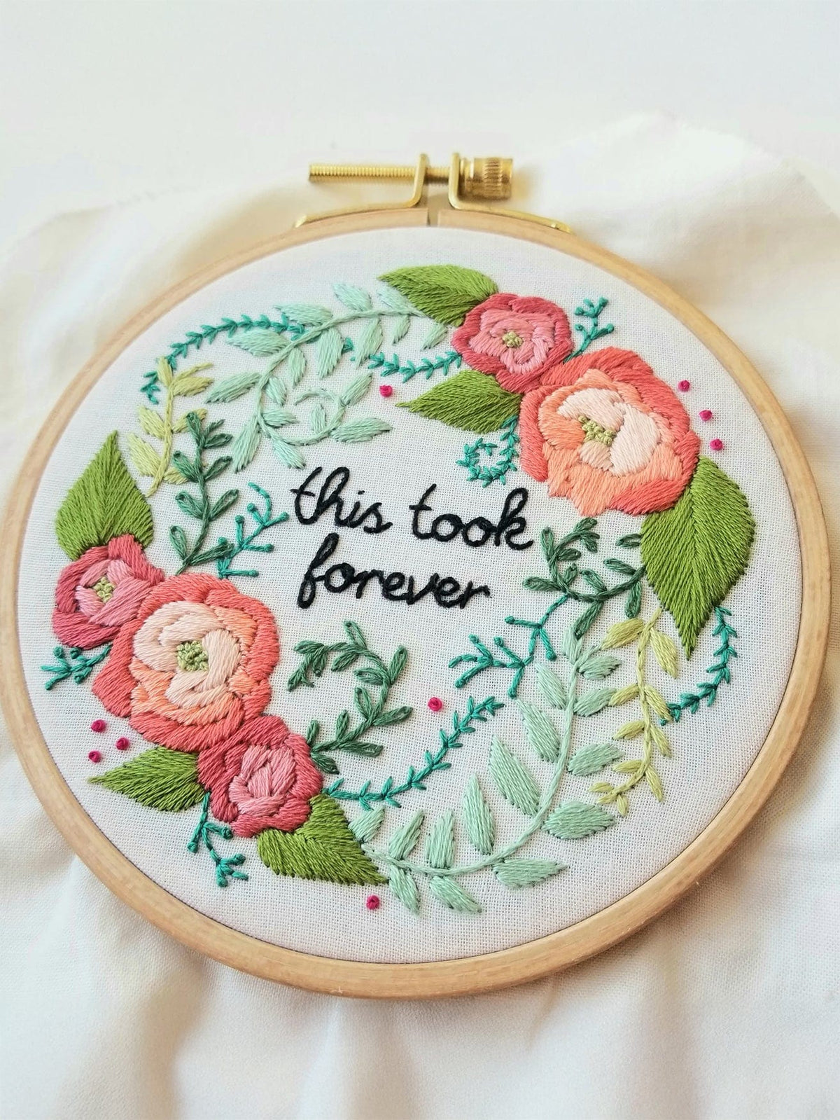 *Pre - Order* 5" Beginner Delicate Roses 'This Took Forever' Embroidery Kit - Shop at Persephone's Hearth