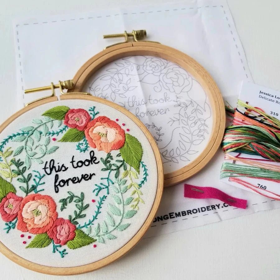 *Pre - Order* 5" Beginner Delicate Roses 'This Took Forever' Embroidery Kit - Shop at Persephone's Hearth