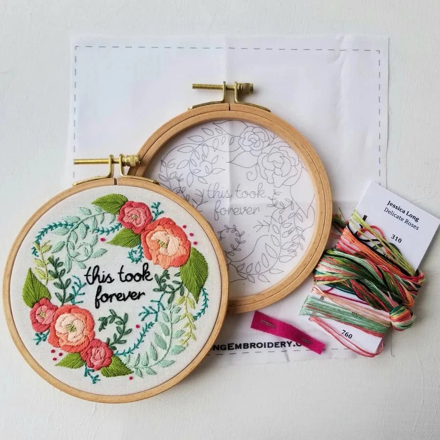 *Pre - Order* 5" Beginner Delicate Roses 'This Took Forever' Embroidery Kit - Shop at Persephone's Hearth