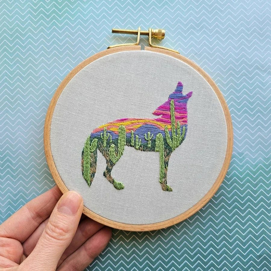 *Pre - Order* 5" Beginner Desert Coyote Embroidery Kit - Shop at Persephone's Hearth