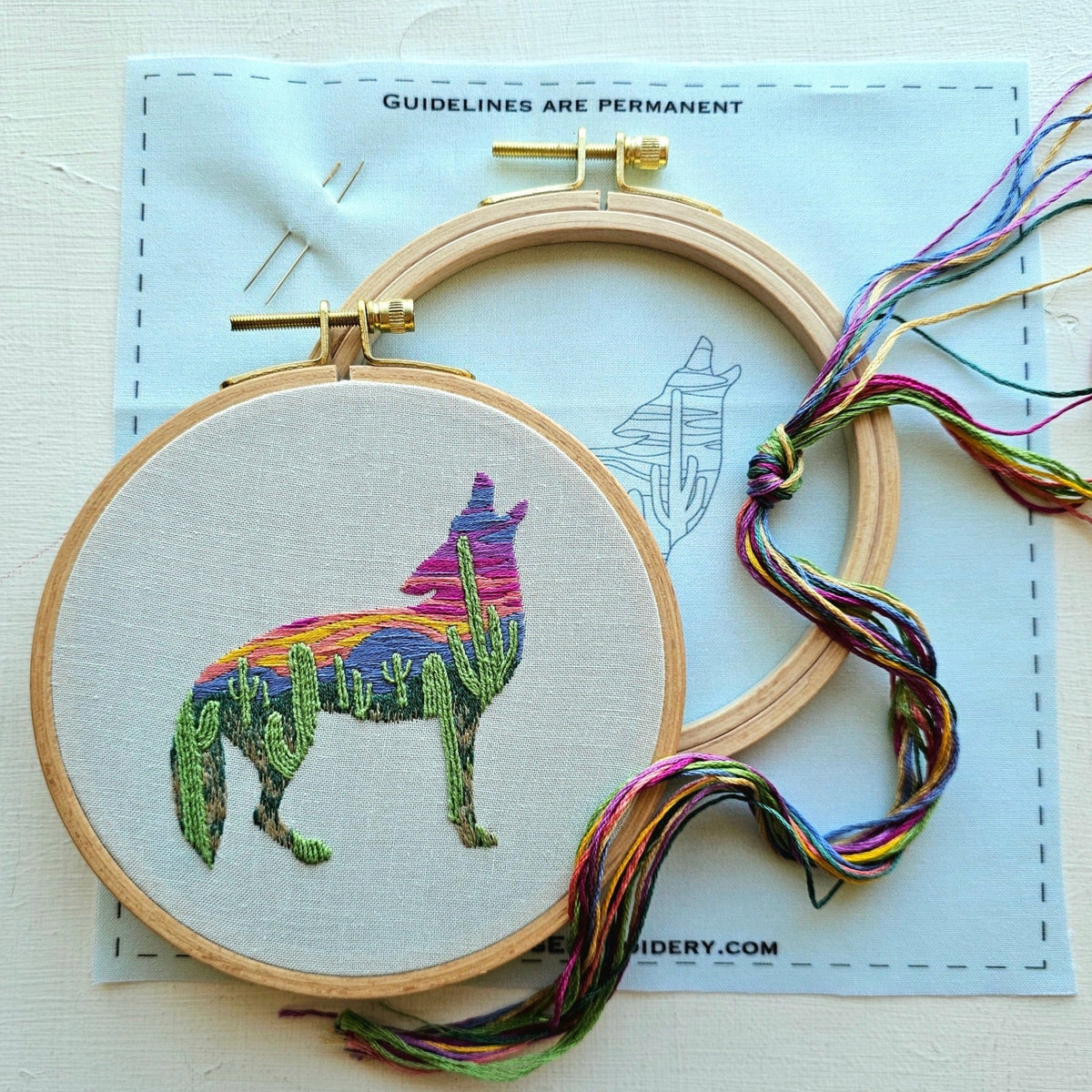 *Pre - Order* 5" Beginner Desert Coyote Embroidery Kit - Shop at Persephone's Hearth