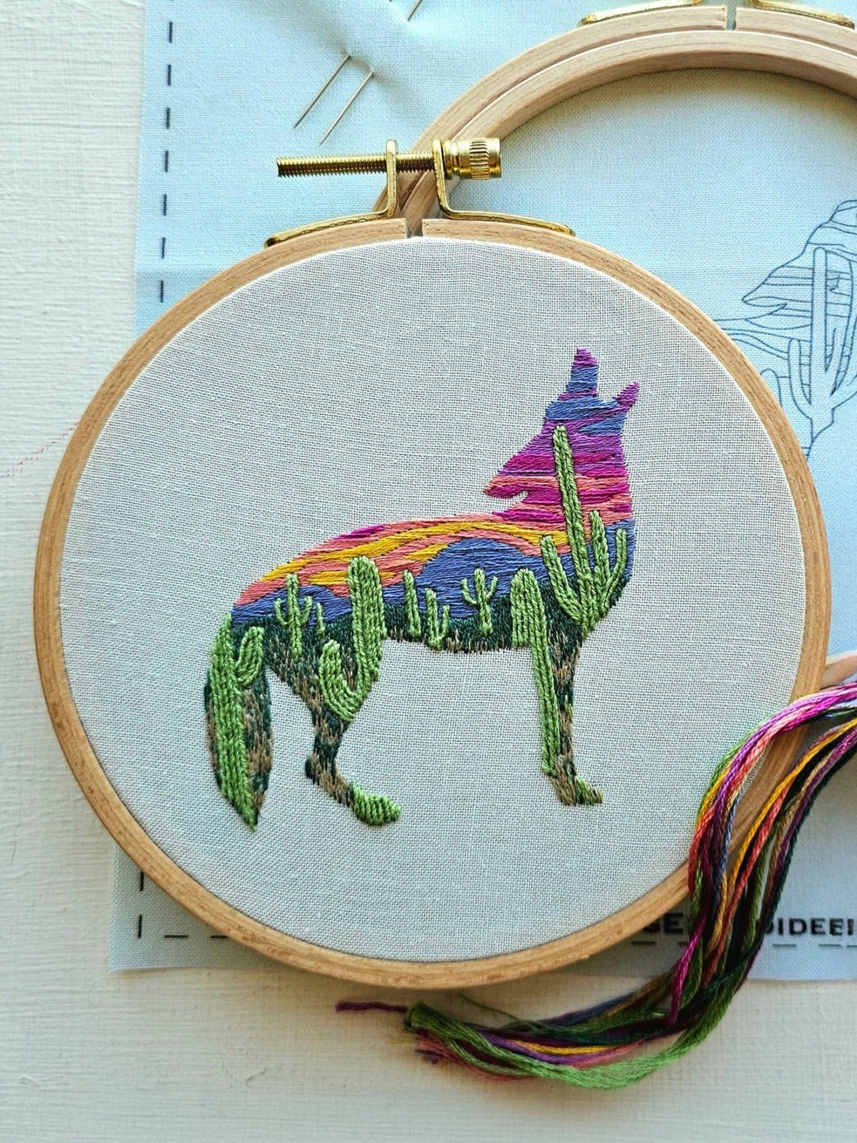 *Pre - Order* 5" Beginner Desert Coyote Embroidery Kit - Shop at Persephone's Hearth