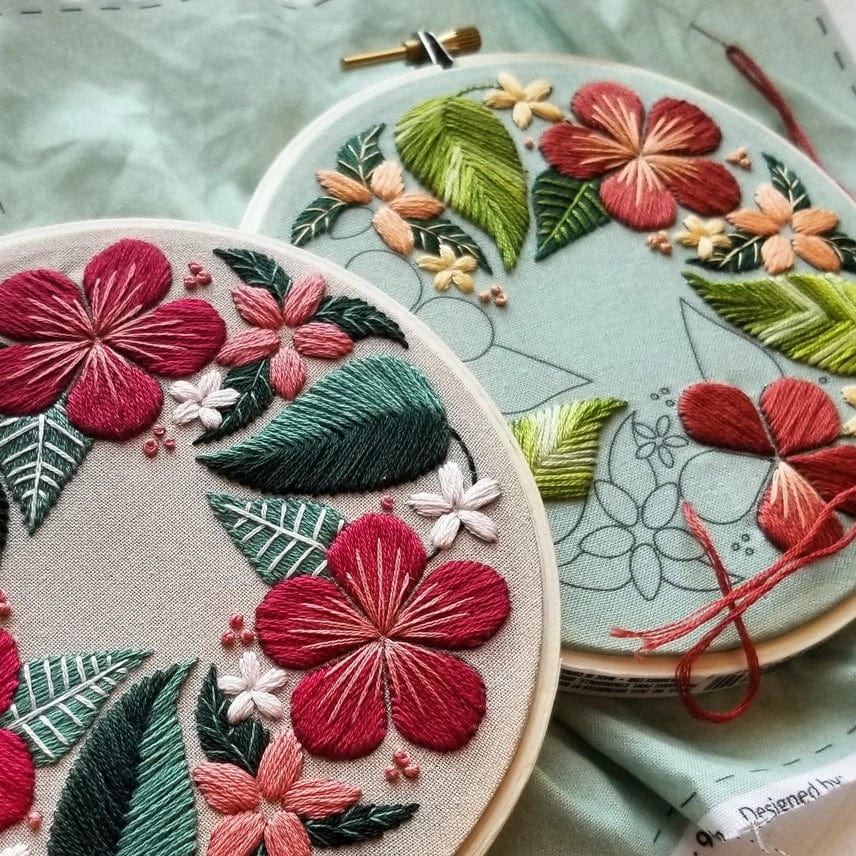 *Pre - Order* 5" Beginner Green Floral Flourish Embroidery Kit - Shop at Persephone's Hearth