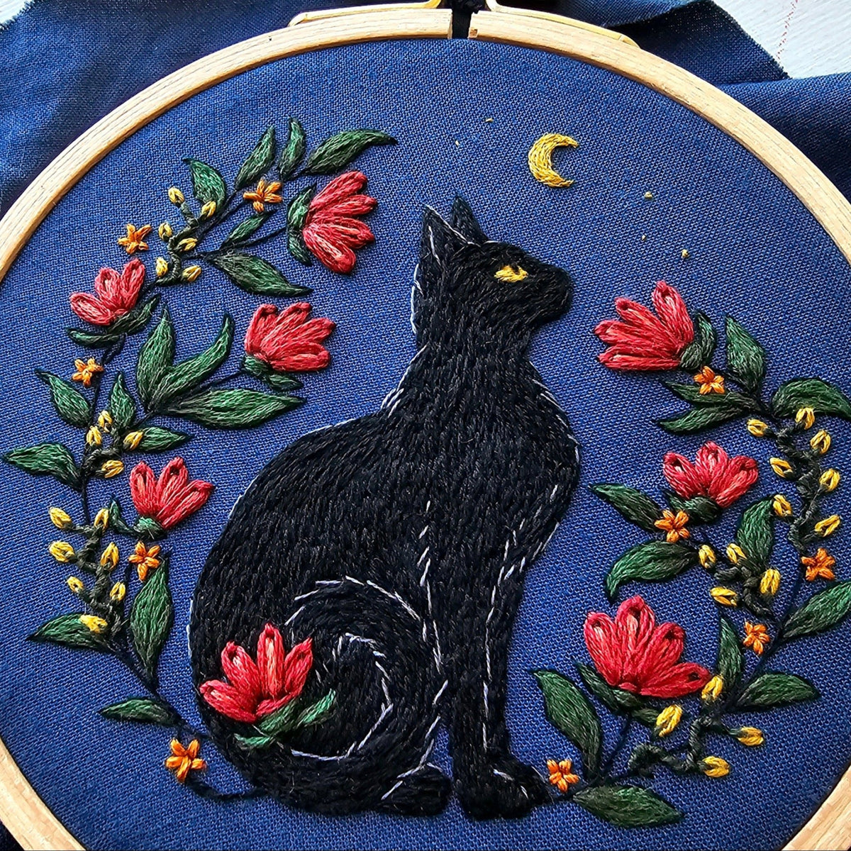 *Pre - order* 5" Beginner Stargazer Black Cat Embroidery Kit - Shop at Persephone's Hearth
