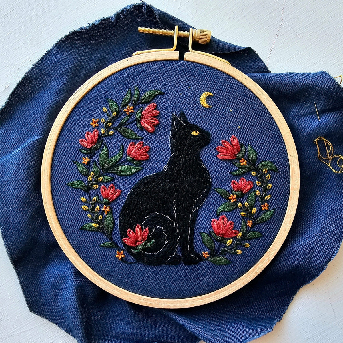 *Pre - order* 5" Beginner Stargazer Black Cat Embroidery Kit - Shop at Persephone's Hearth