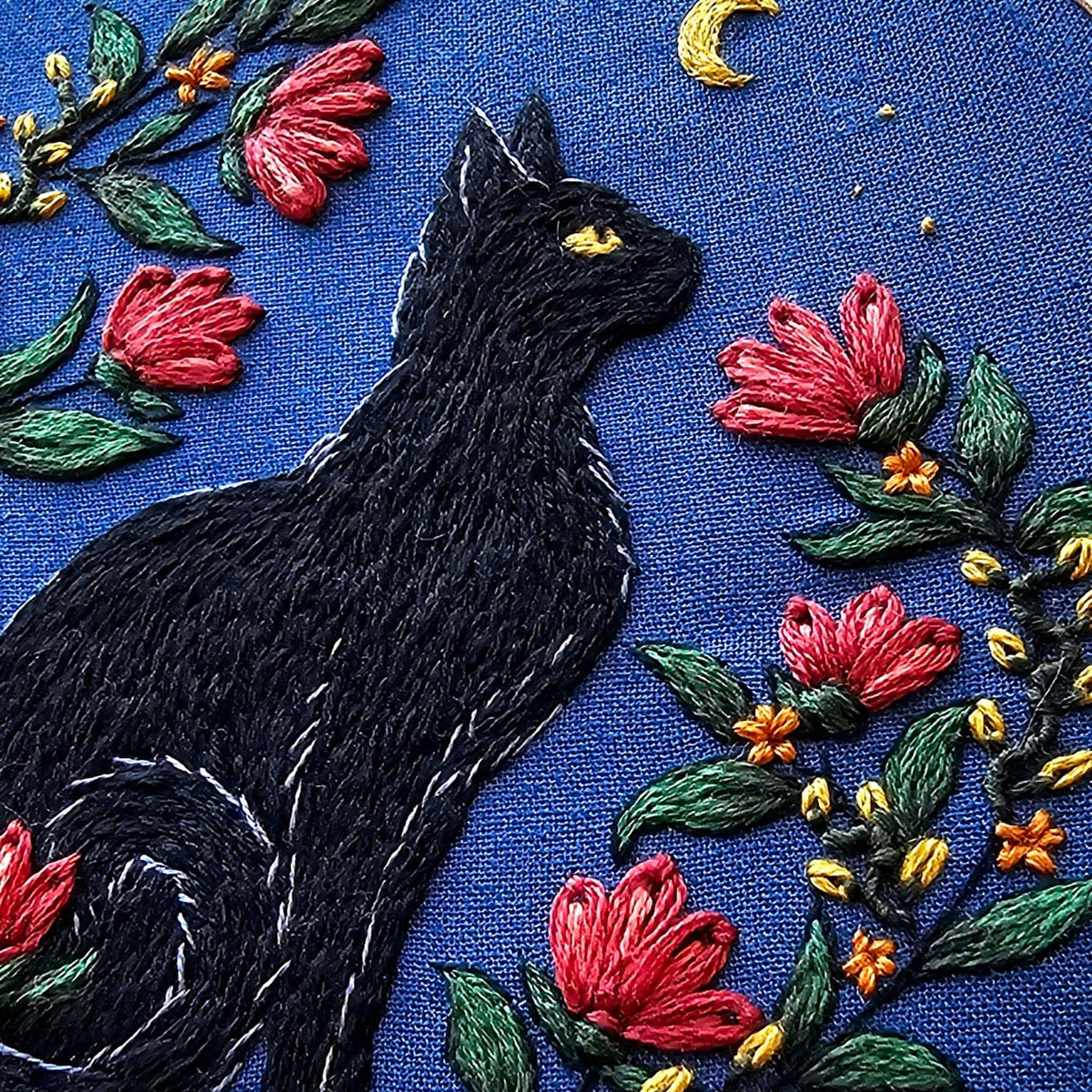 *Pre - order* 5" Beginner Stargazer Black Cat Embroidery Kit - Shop at Persephone's Hearth