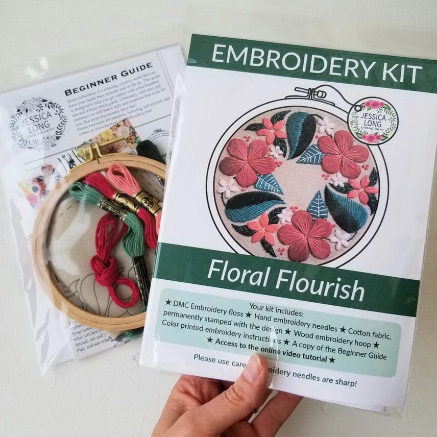 *Pre - Order* 5" Beginner Taupe Floral Flourish Embroidery Kit - Shop at Persephone's Hearth