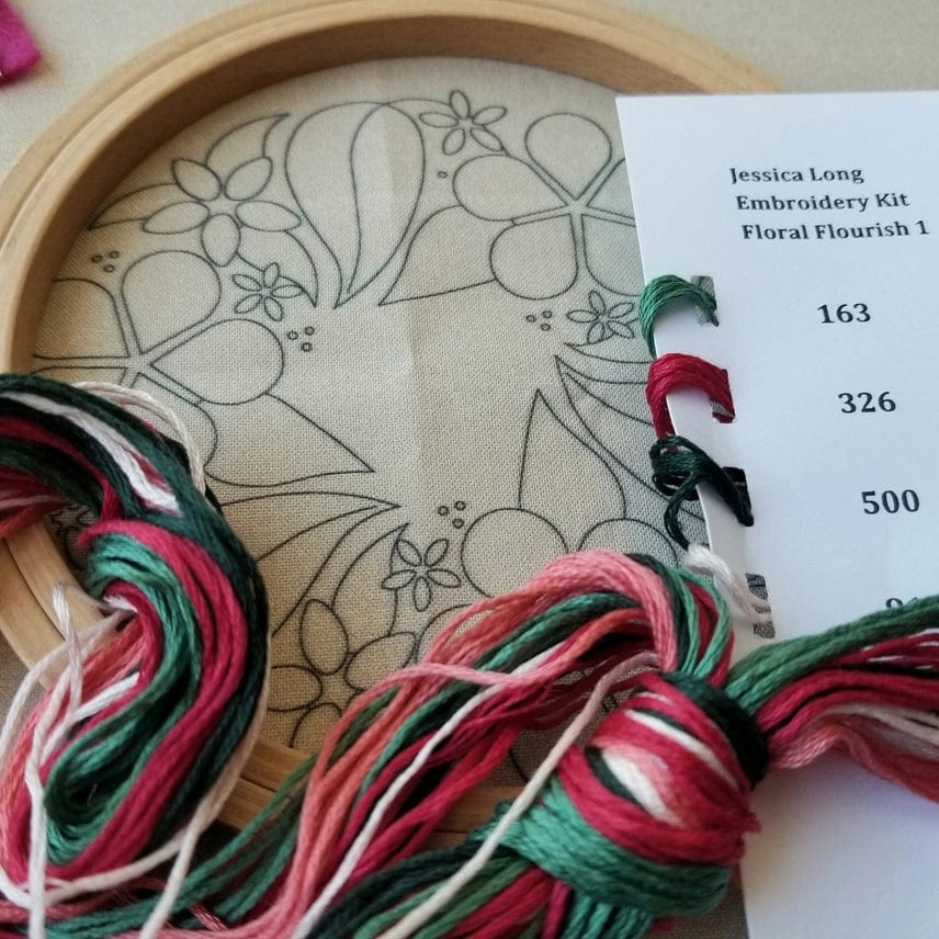 *Pre - Order* 5" Beginner Taupe Floral Flourish Embroidery Kit - Shop at Persephone's Hearth
