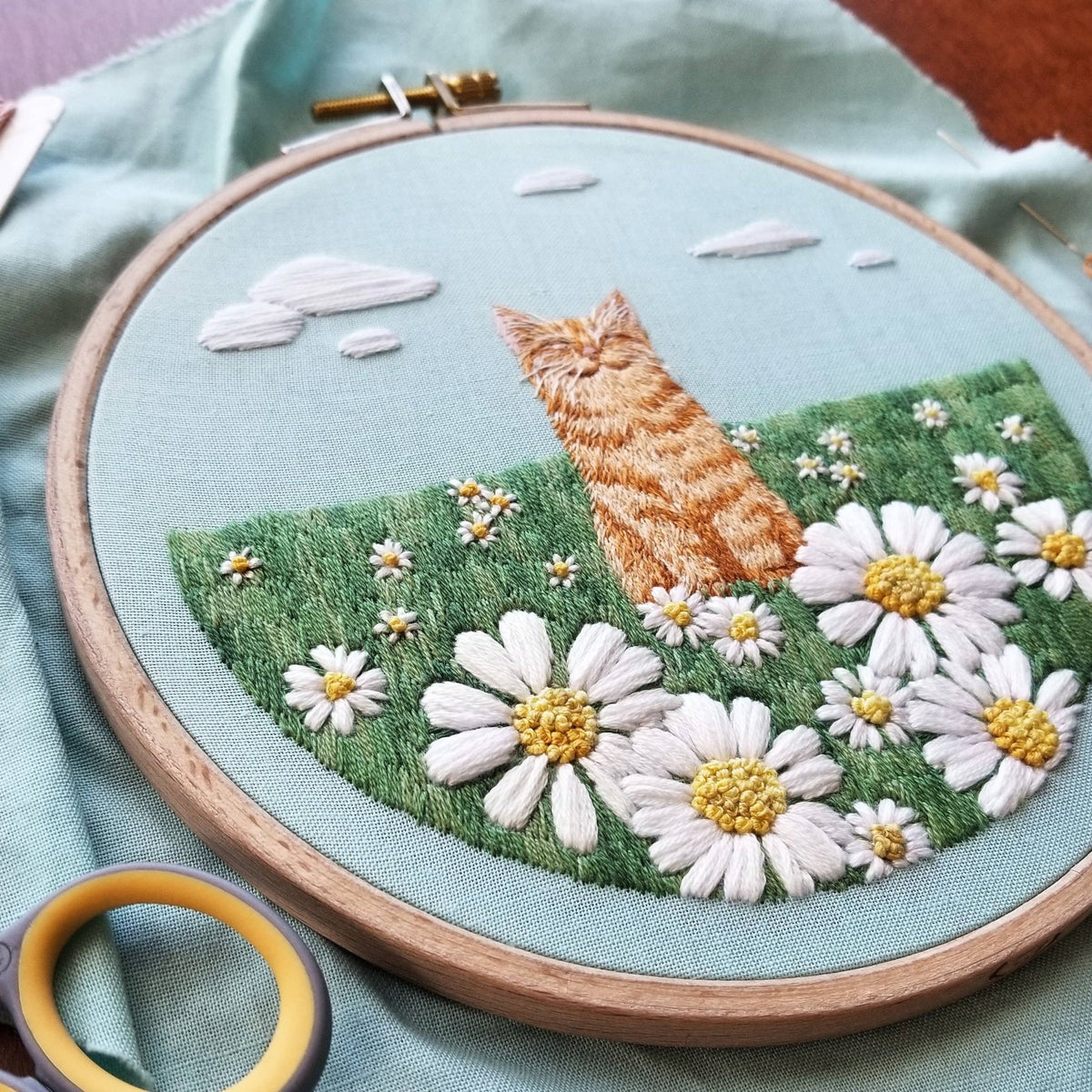 *Pre - order* 5" Happy Cat Embroidery Kit - Shop at Persephone's Hearth