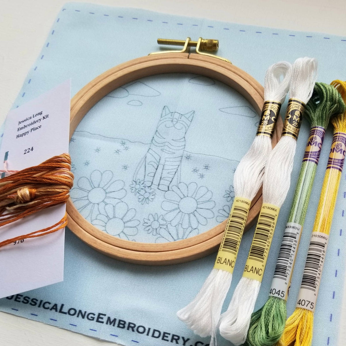 *Pre - order* 5" Happy Cat Embroidery Kit - Shop at Persephone's Hearth
