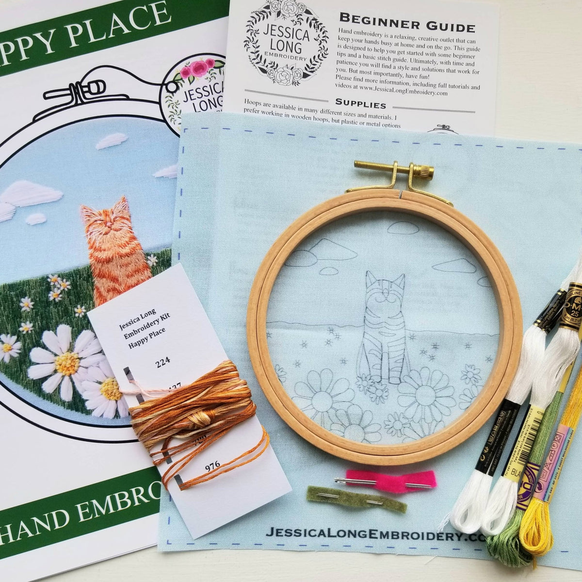 *Pre - order* 5" Happy Cat Embroidery Kit - Shop at Persephone's Hearth
