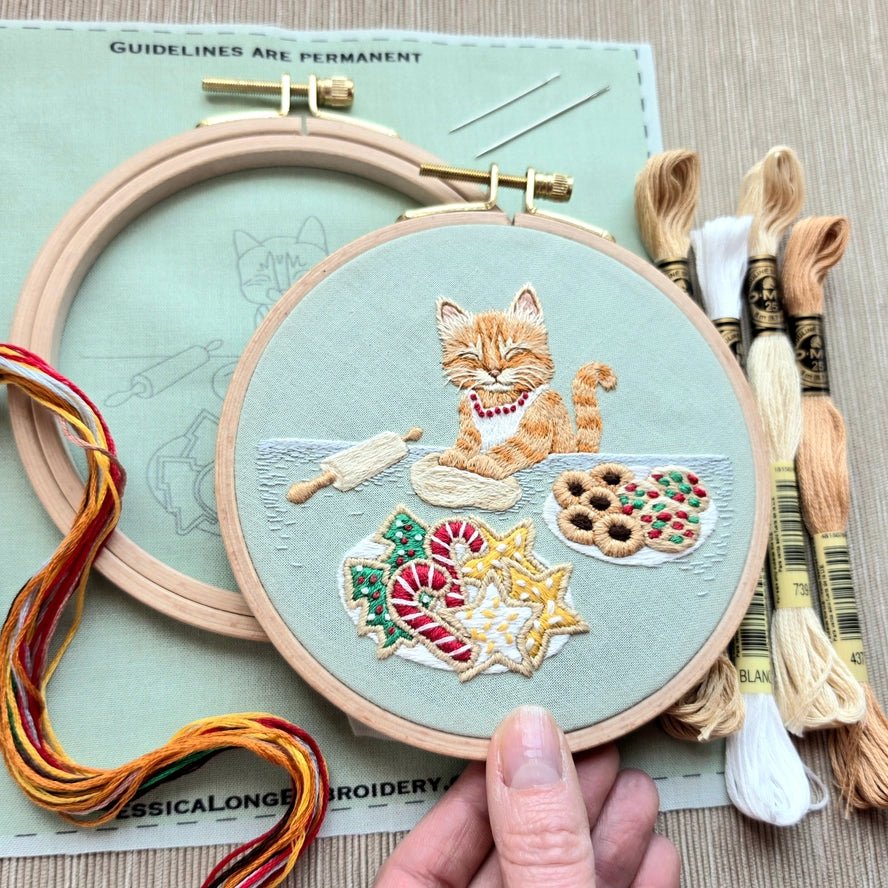 *Pre-order* 5" Holiday Cookie Cat Embroidery Kit - Shop at Persephone's Hearth