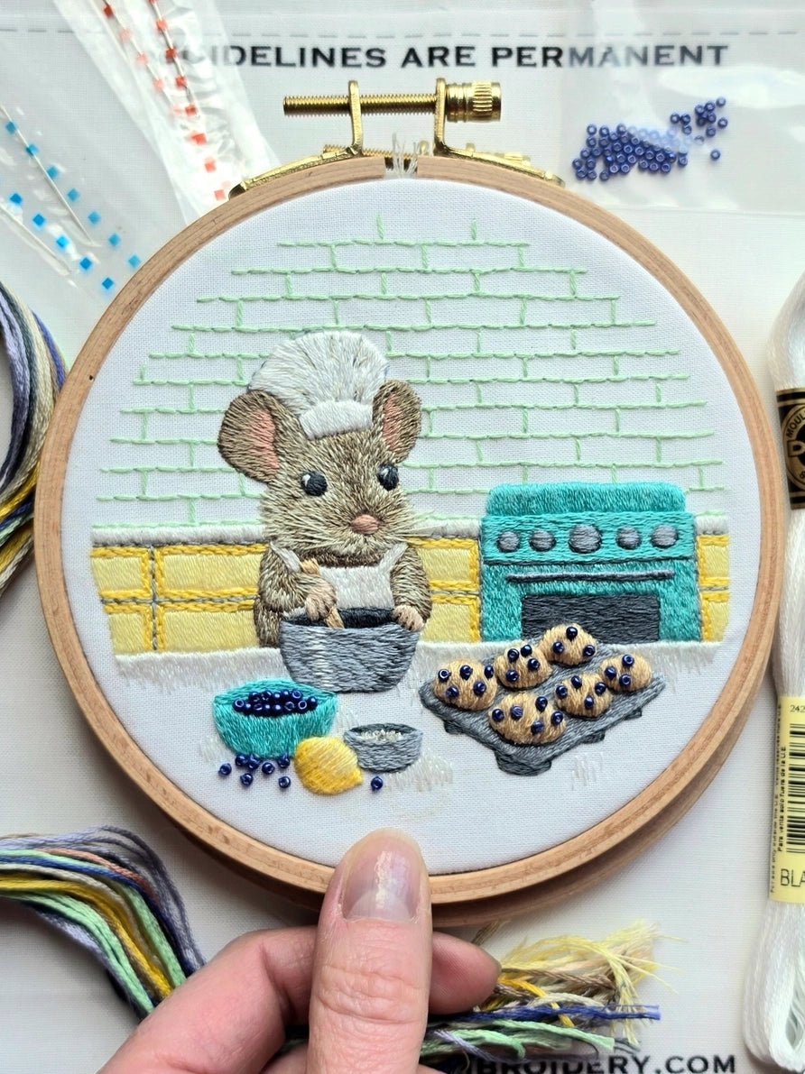 *Pre-order* 5" Muffin Mouse Embroidery Kit - Shop at Persephone's Hearth