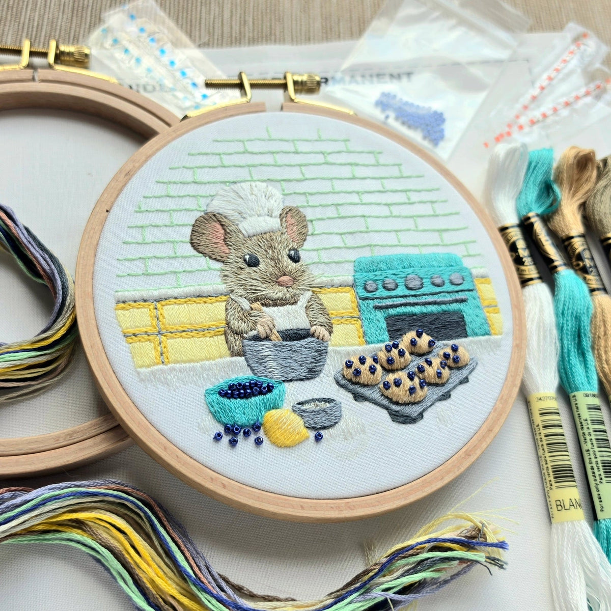 *Pre-order* 5" Muffin Mouse Embroidery Kit - Shop at Persephone's Hearth