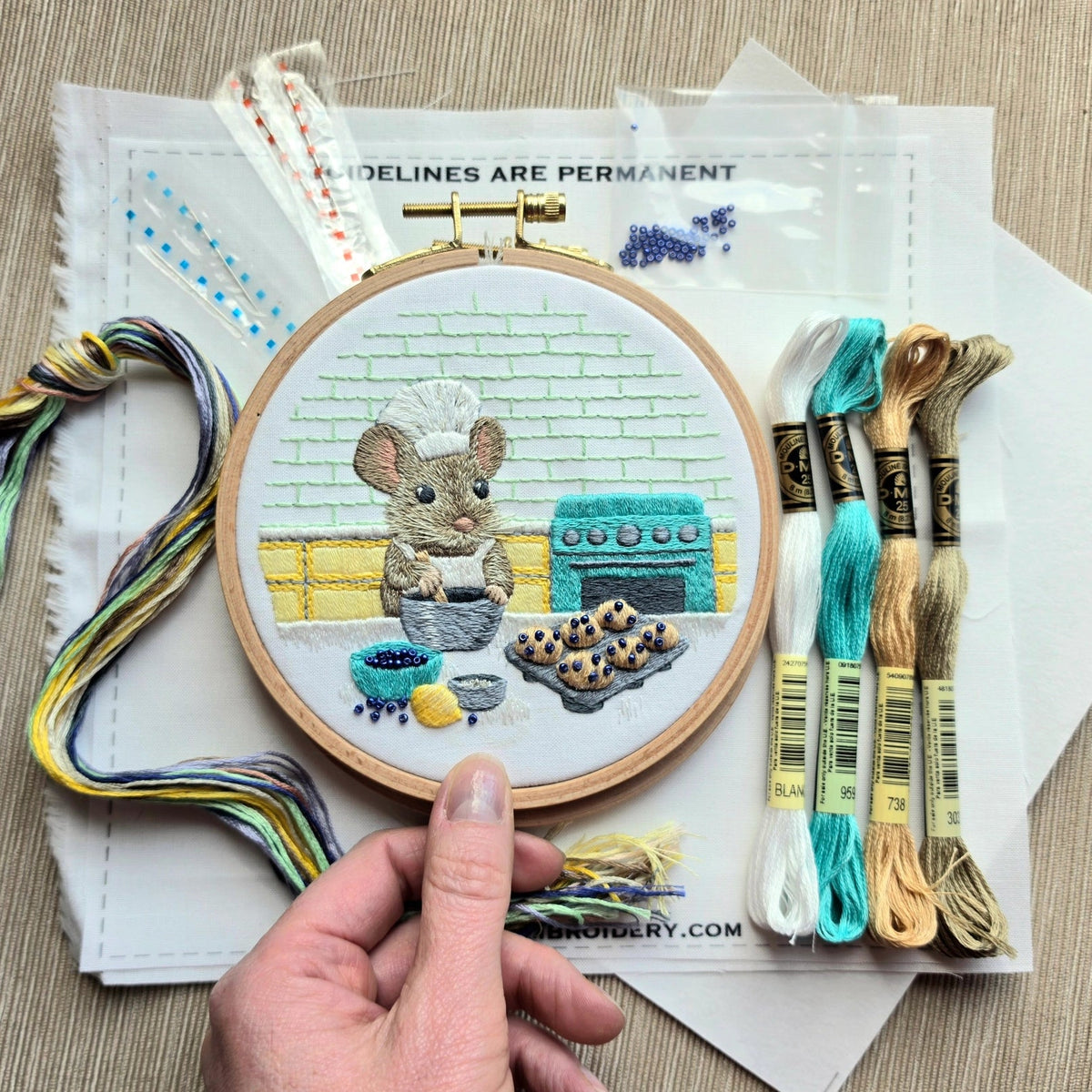 *Pre-order* 5" Muffin Mouse Embroidery Kit - Shop at Persephone's Hearth