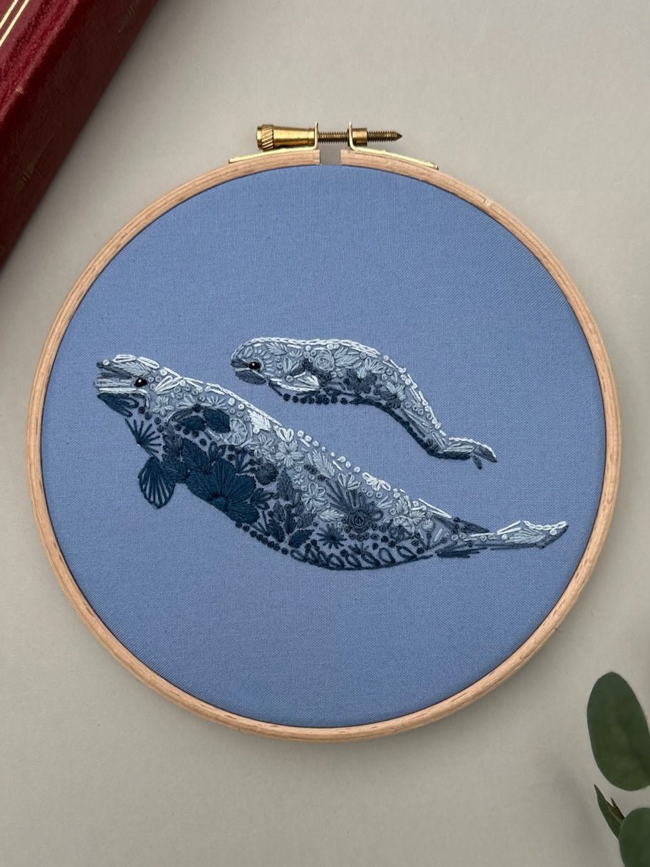 *Pre-order* 6" Beginner Baby Beluga Embroidery Kit - Shop at Persephone's Hearth