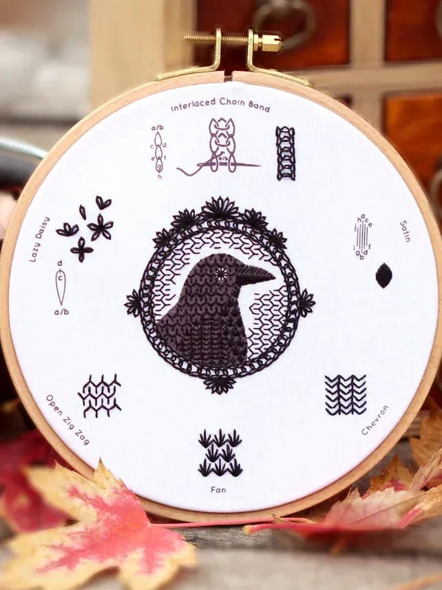 *Pre - Order* 6" Beginner "Crow" Embroidery Sampler - Shop at Persephone's Hearth