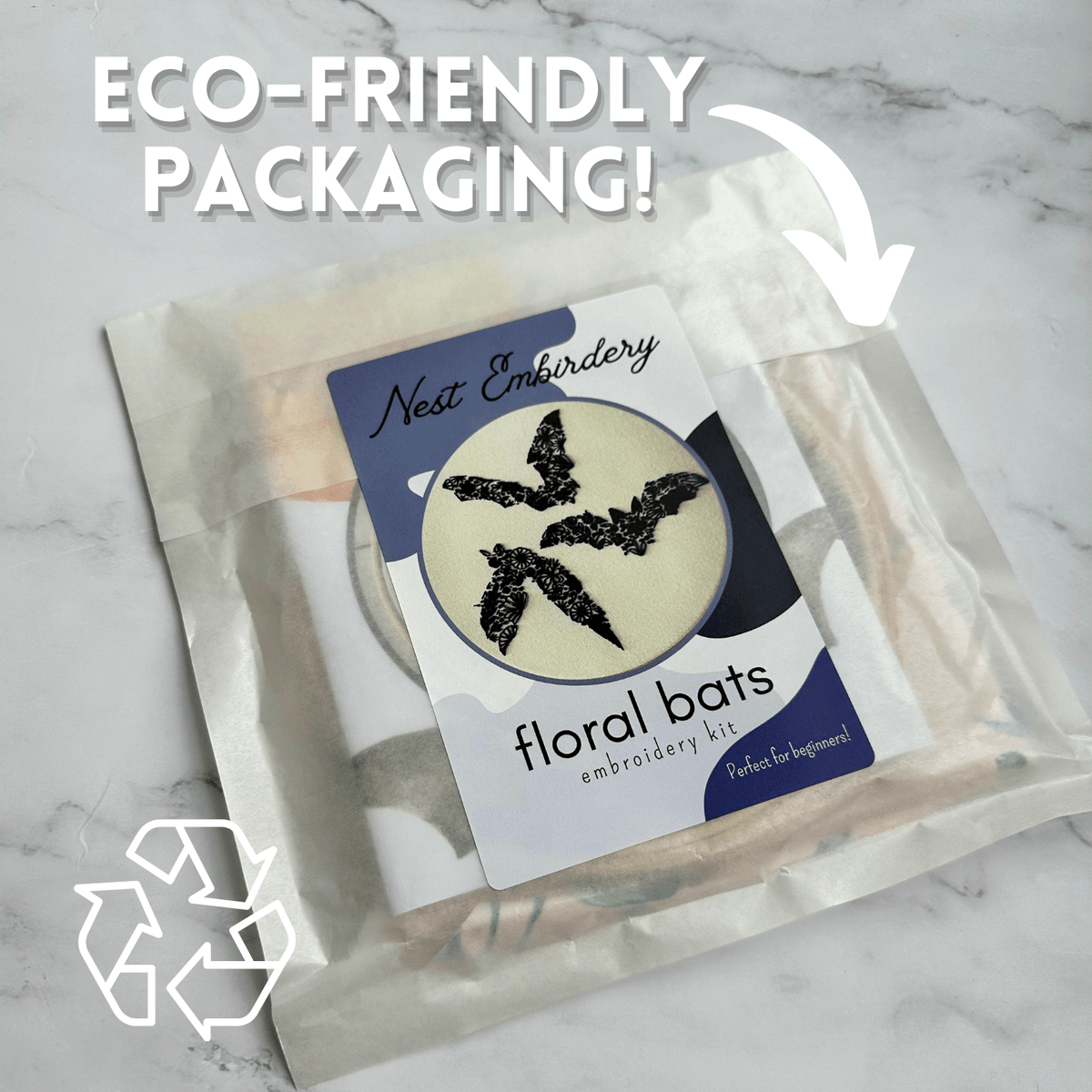 *Pre - order* 6" Beginner Floral Bat Embroidery Kit - Shop at Persephone's Hearth