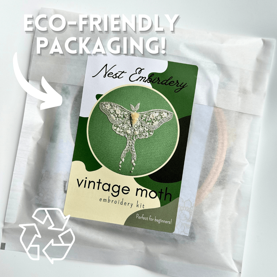 *Pre - order* 6" Beginner Vintage Moth Embroidery Kit - Shop at Persephone's Hearth