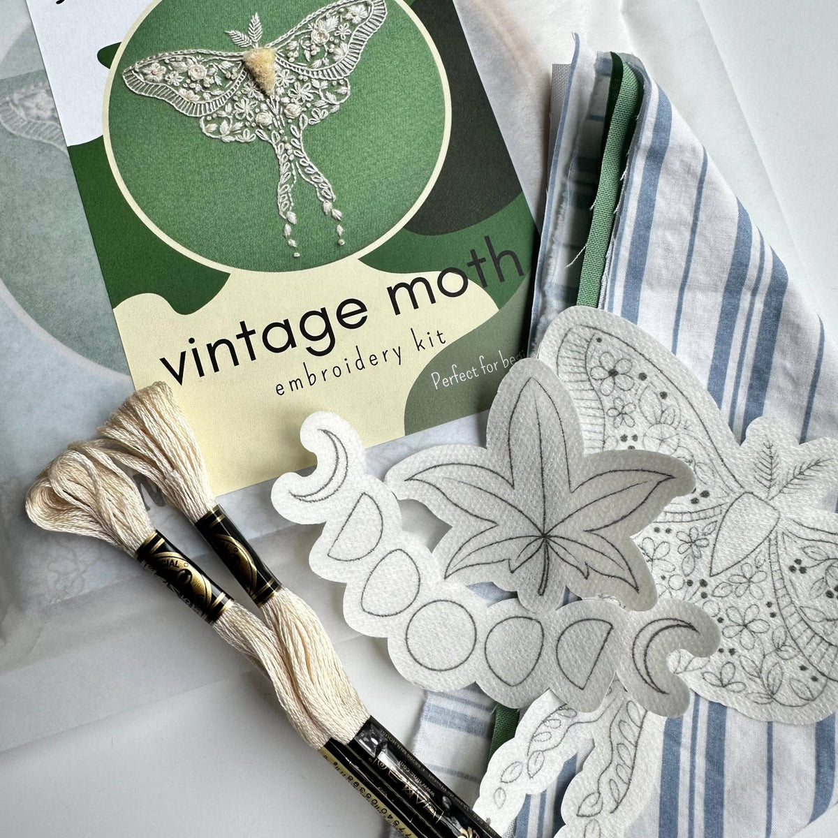 *Pre - order* 6" Beginner Vintage Moth Embroidery Kit - Shop at Persephone's Hearth