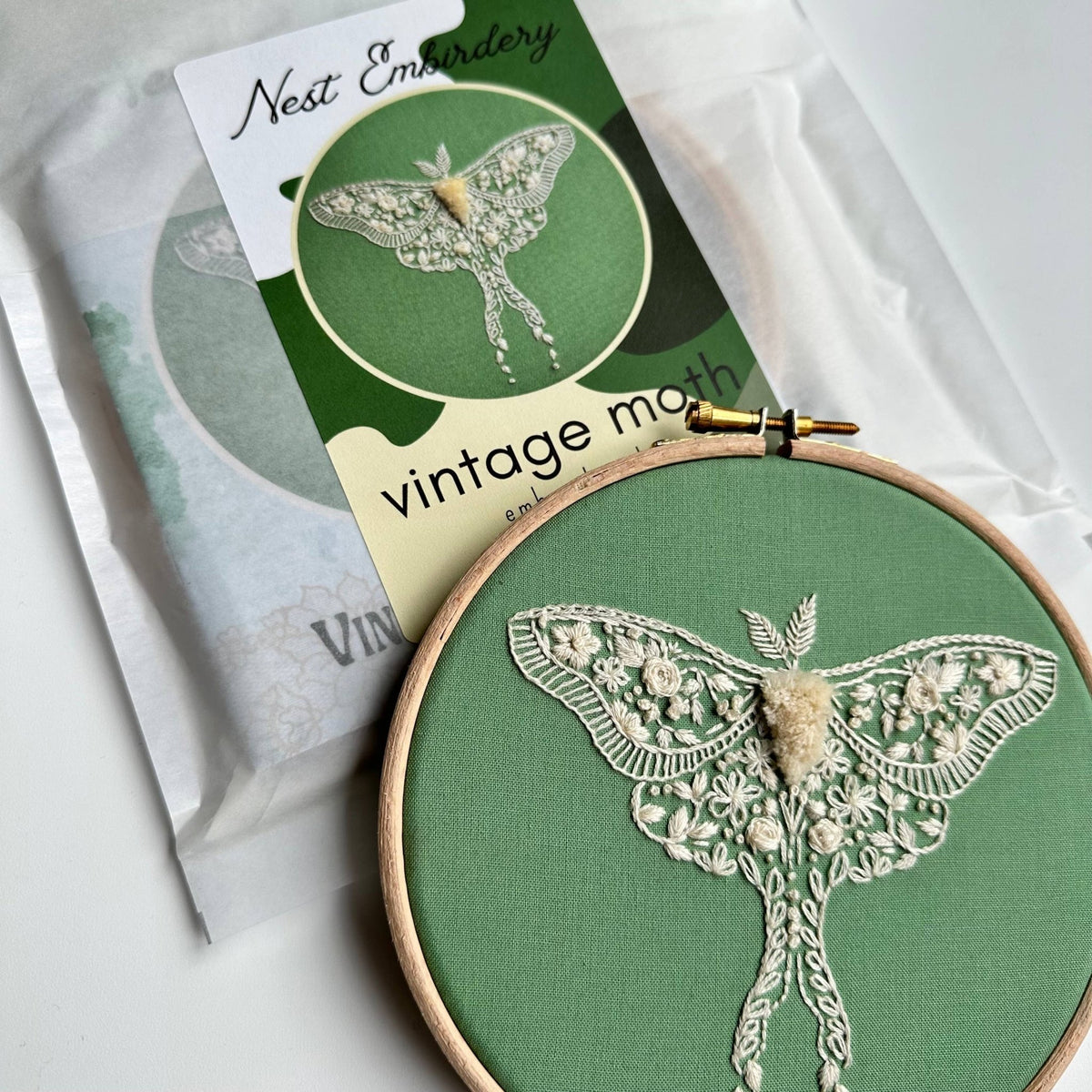 *Pre - order* 6" Beginner Vintage Moth Embroidery Kit - Shop at Persephone's Hearth