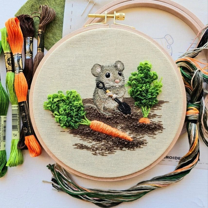 *Pre - Order* 6" Garden Mouse Embroidery Kit - Shop at Persephone's Hearth