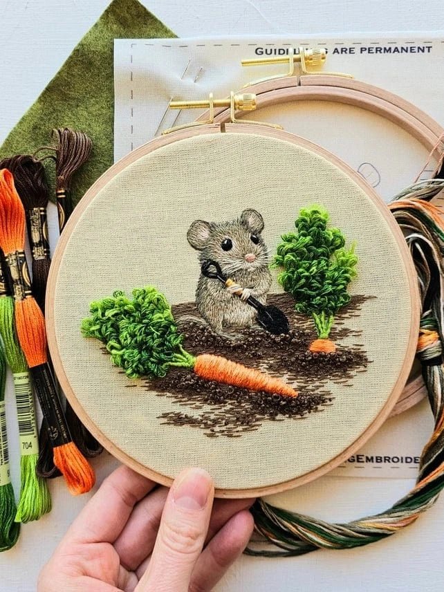 *Pre - Order* 6" Garden Mouse Embroidery Kit - Shop at Persephone's Hearth