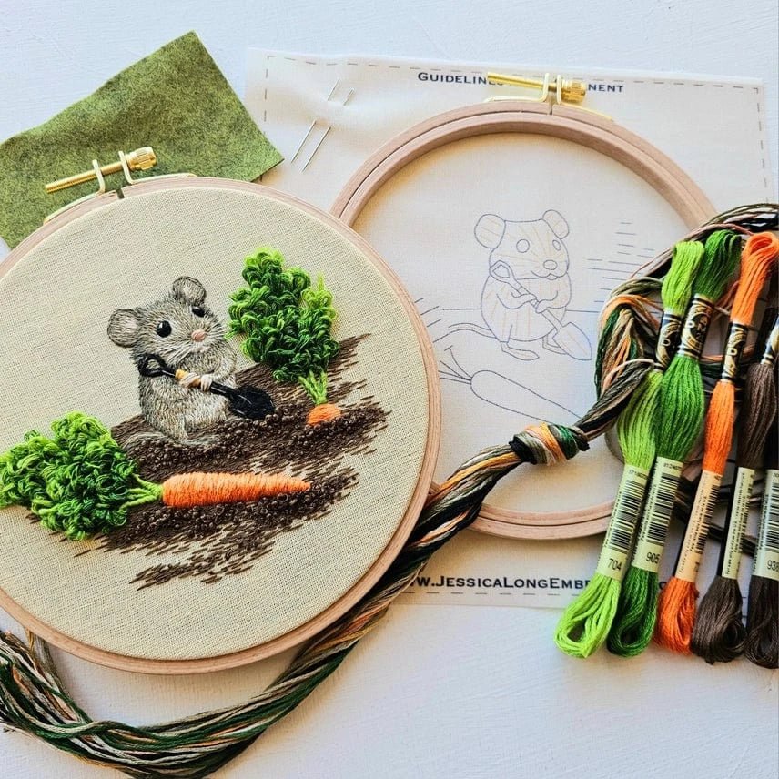 *Pre - Order* 6" Garden Mouse Embroidery Kit - Shop at Persephone's Hearth
