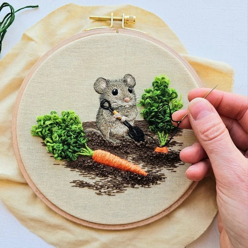 *Pre - Order* 6" Garden Mouse Embroidery Kit - Shop at Persephone's Hearth