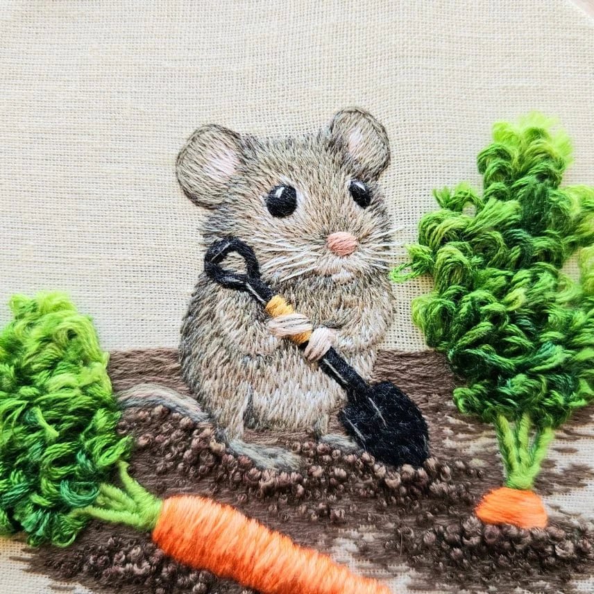 *Pre - Order* 6" Garden Mouse Embroidery Kit - Shop at Persephone's Hearth