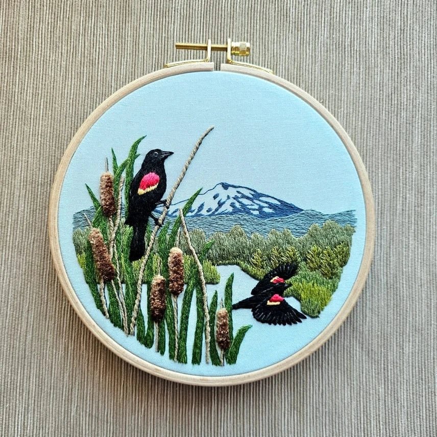 *Pre - Order* 6" Red - Winged Blackbirds Embroidery Kit - Shop at Persephone's Hearth