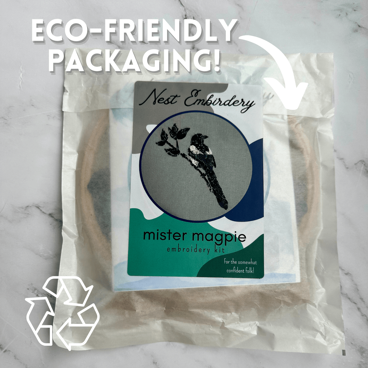 *Pre - Order* 7" Beginner Mister Magpie Embroidery Kit - Shop at Persephone's Hearth