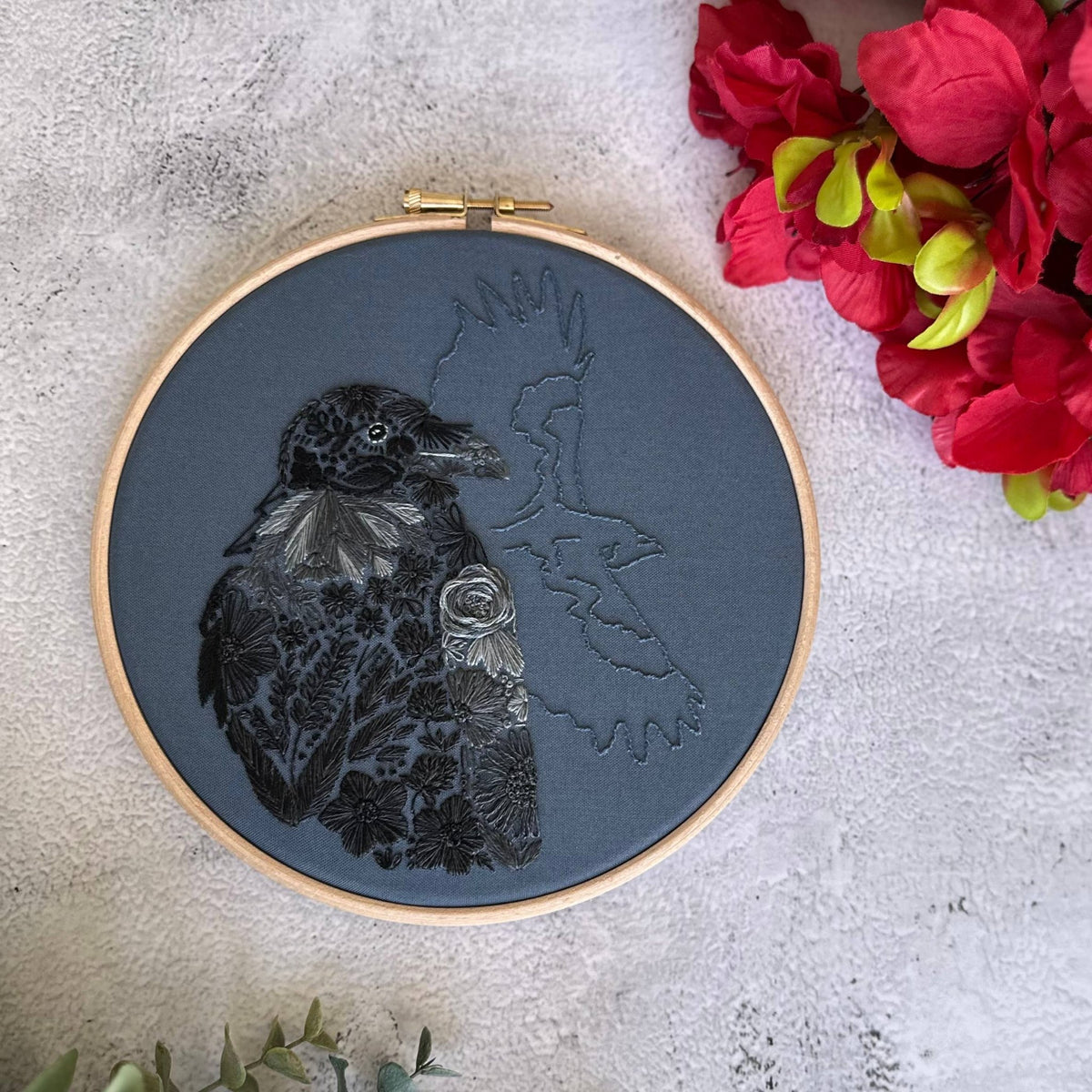 *Pre - order* 7" Beginner Raven Petals Embroidery Kit - Shop at Persephone's Hearth