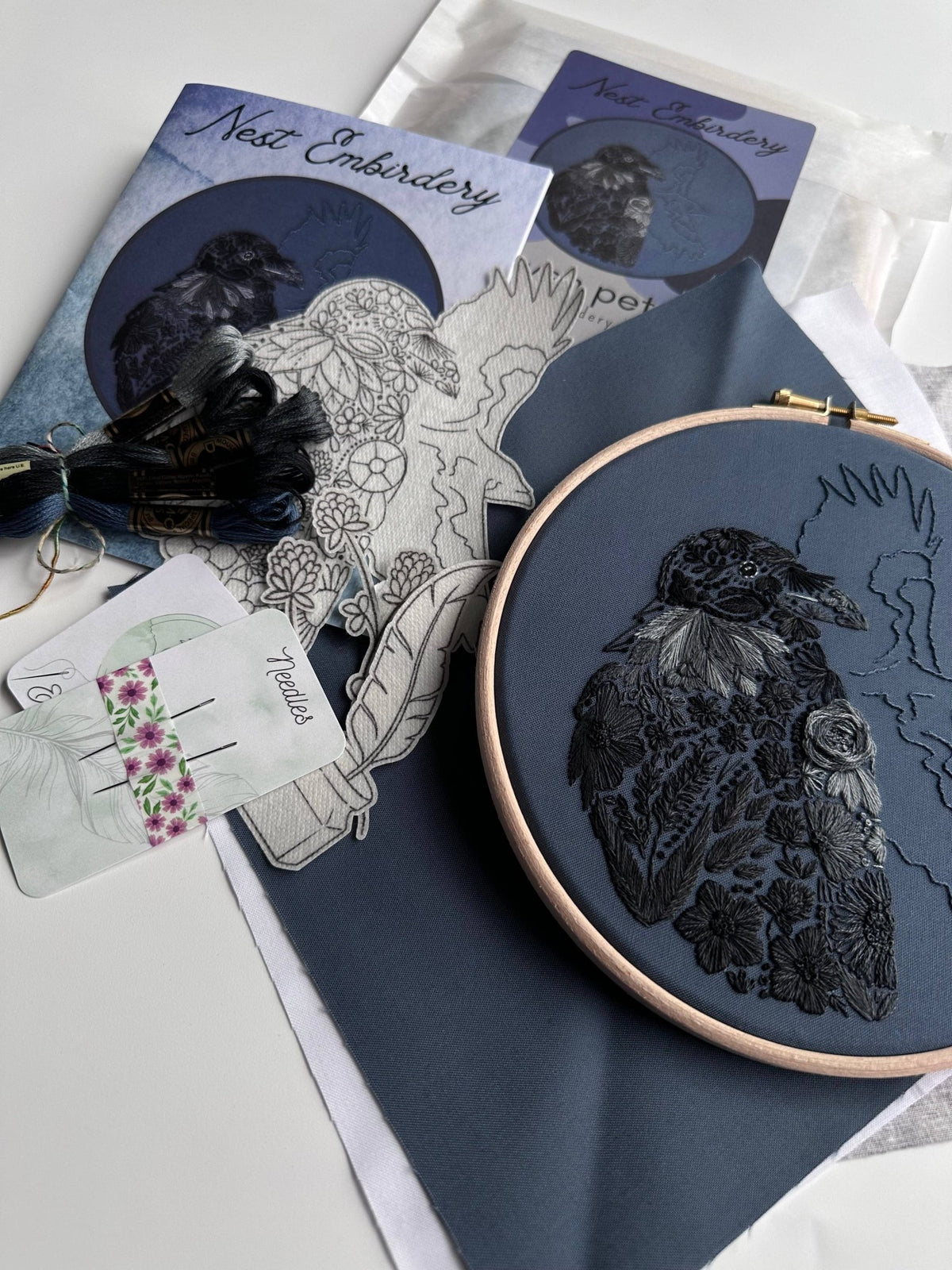 *Pre - order* 7" Beginner Raven Petals Embroidery Kit - Shop at Persephone's Hearth