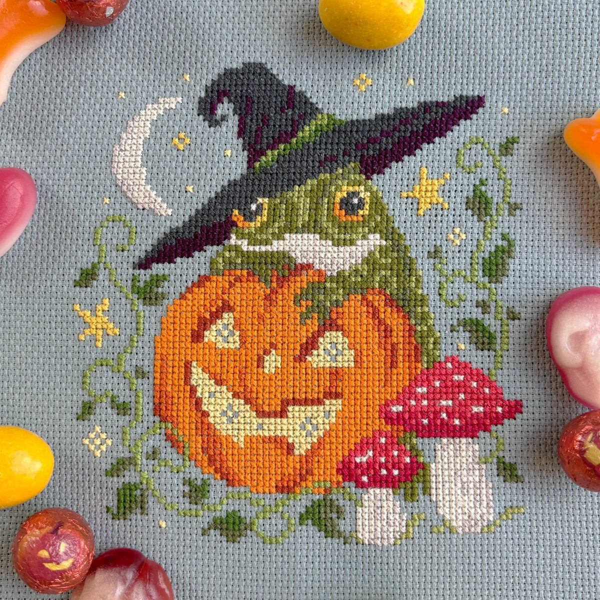 Pumpkin Toad Cross Stitch Kit (Hoop not included) - Shop at Persephone's Hearth