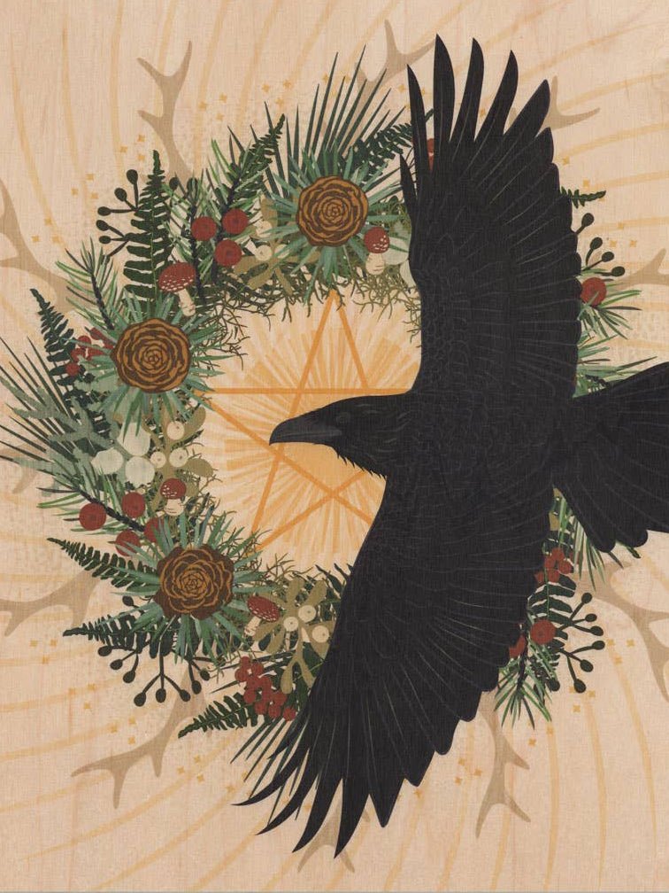 Raven Wreath Small Wood Print, 11" x 8.5" - Shop at Persephone's Hearth