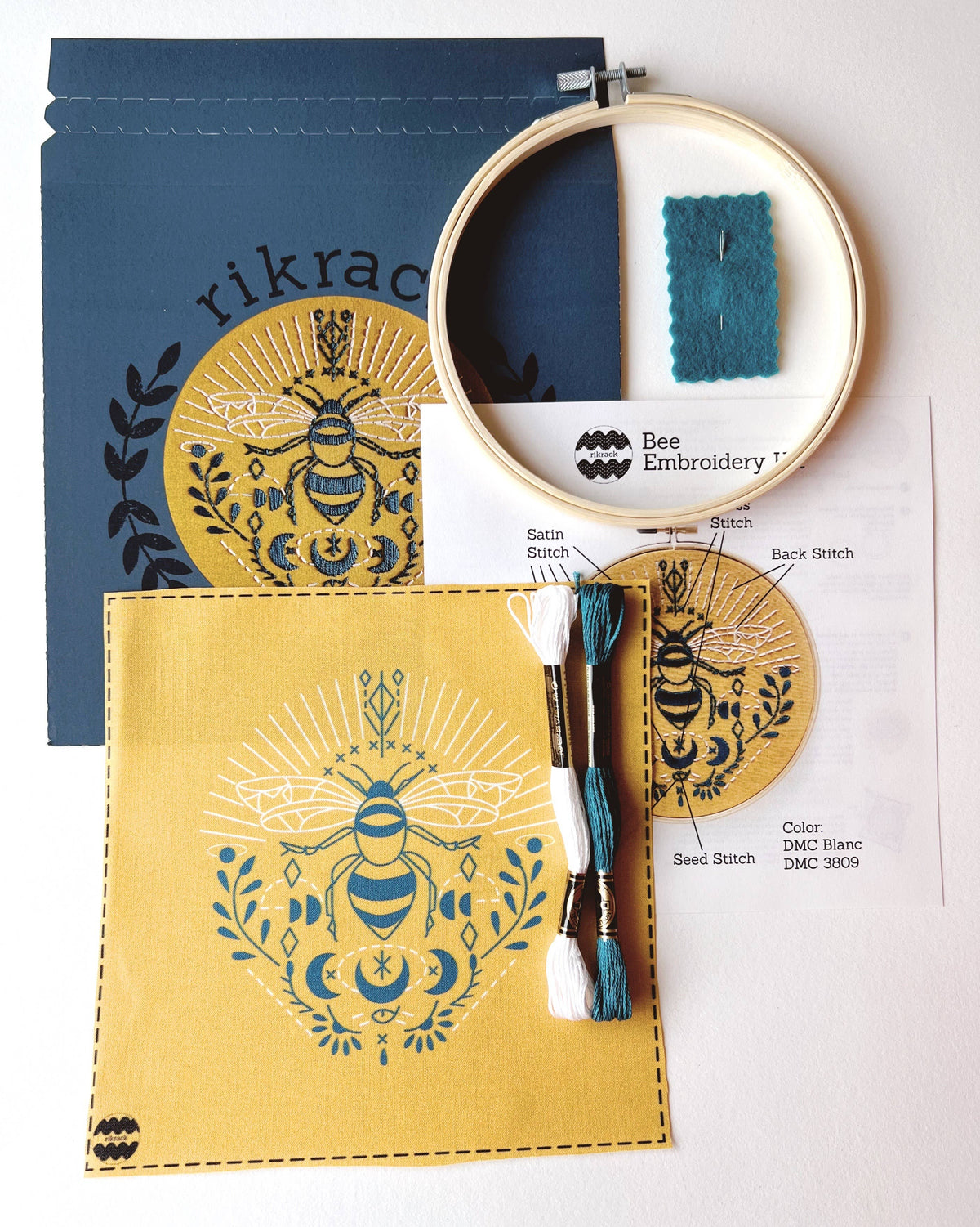 Rikrack Embroidery Kit 6" Beginner Bee Embroidery Kit