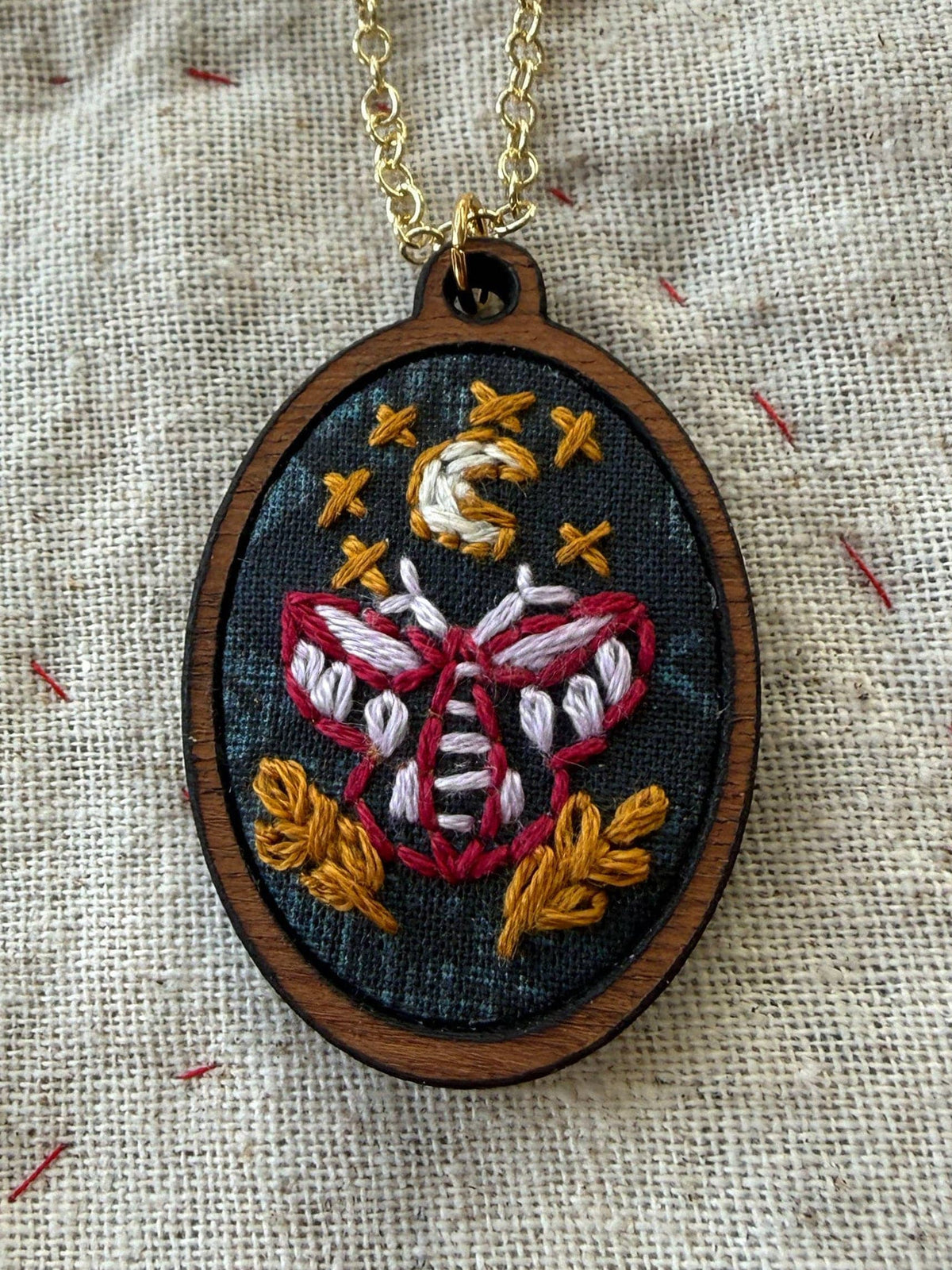 Rikrack Embroidery Kit Beginner Moth Necklace Embroidery Kit