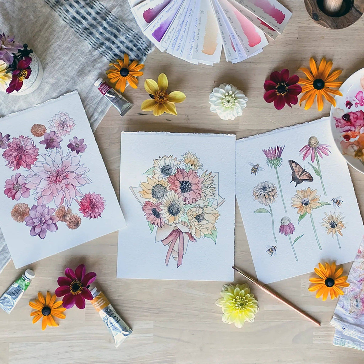 Splatter & Bloom Watercolor Painting Kit, Fall Florals, Beginner Skill Level