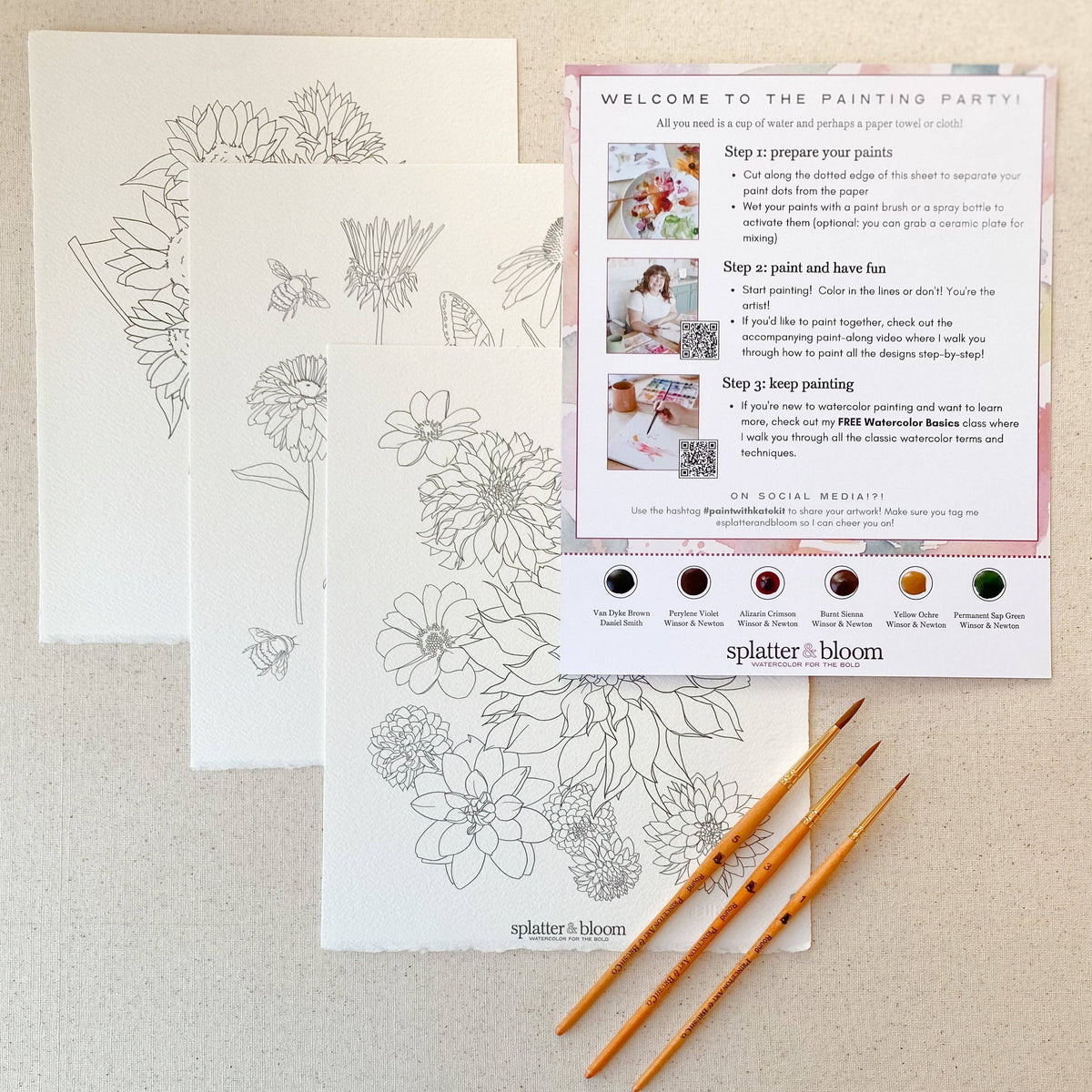 Splatter & Bloom Watercolor Painting Kit, Fall Florals, Beginner Skill Level
