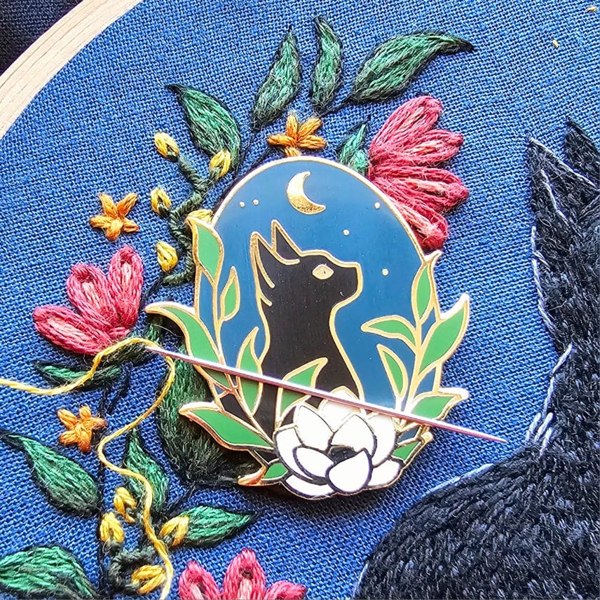 Stargazer Black Cat Enamel Needle Minder - Shop at Persephone's Hearth