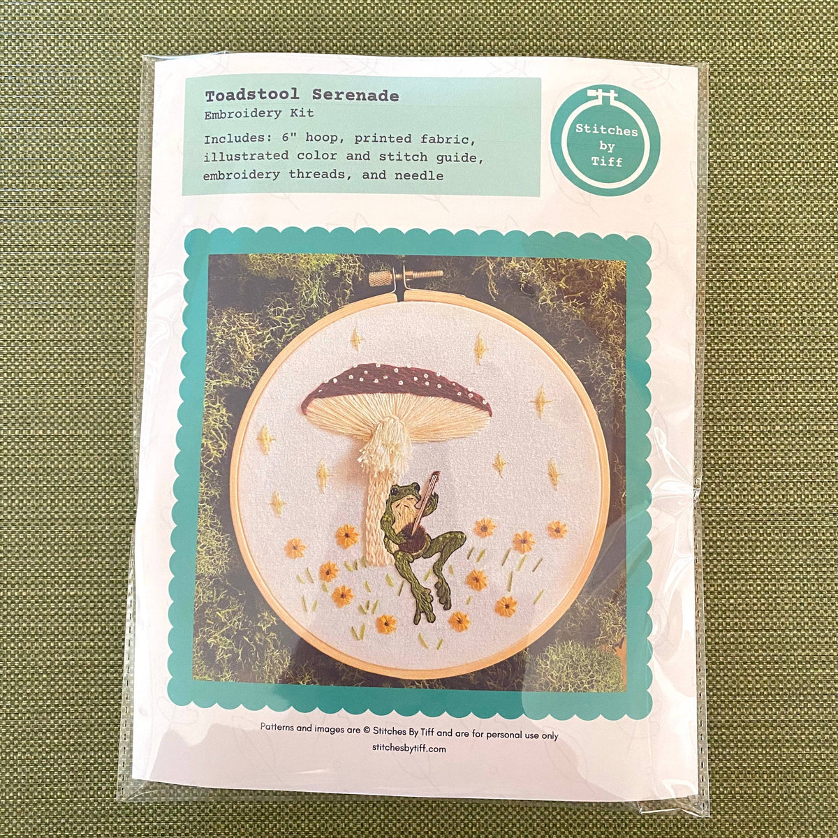 Stitches By Tiff 6" Beginner Toadstool Serenade Frog & Mushroom Craft DIY Embroidery Kit