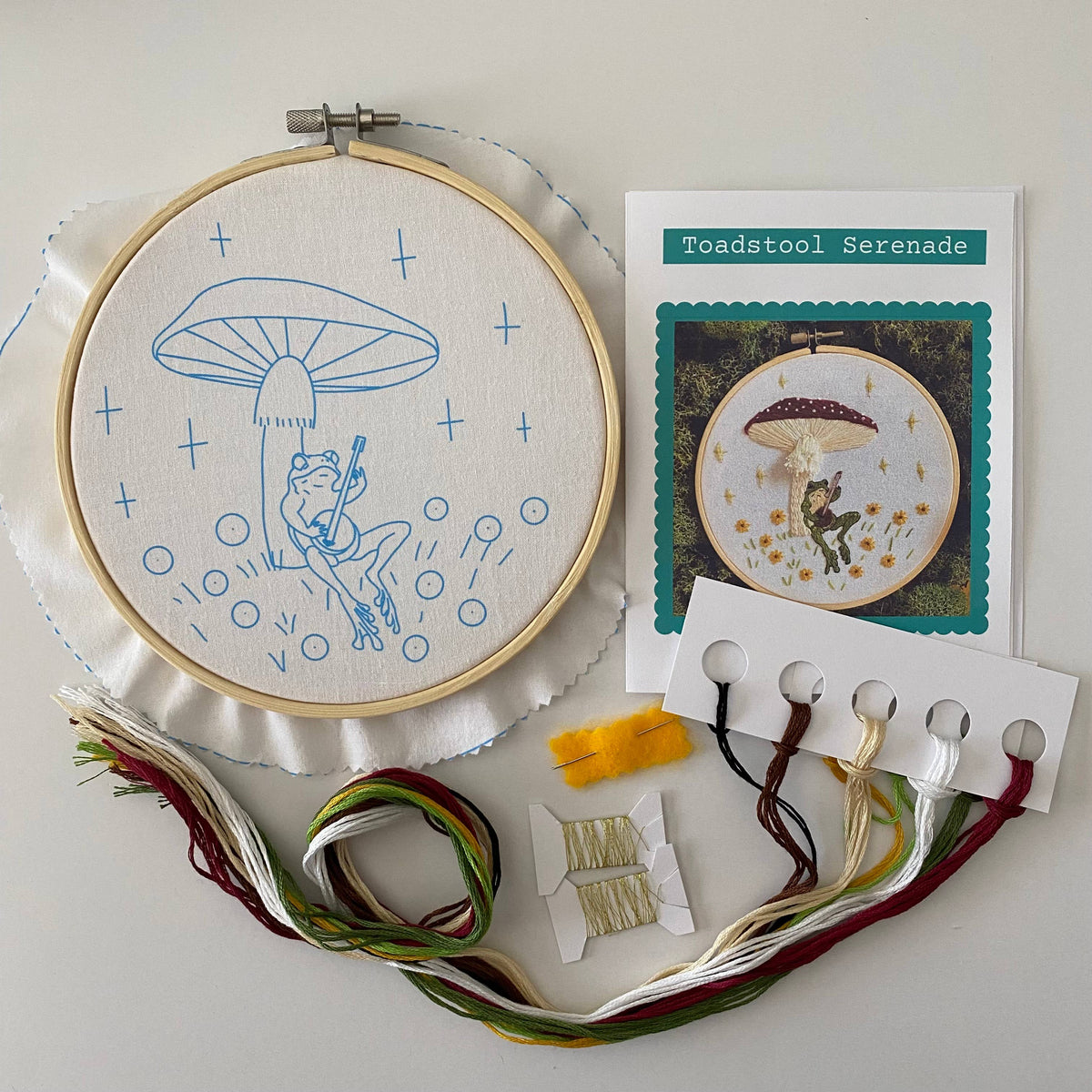 Stitches By Tiff 6" Beginner Toadstool Serenade Frog & Mushroom Craft DIY Embroidery Kit