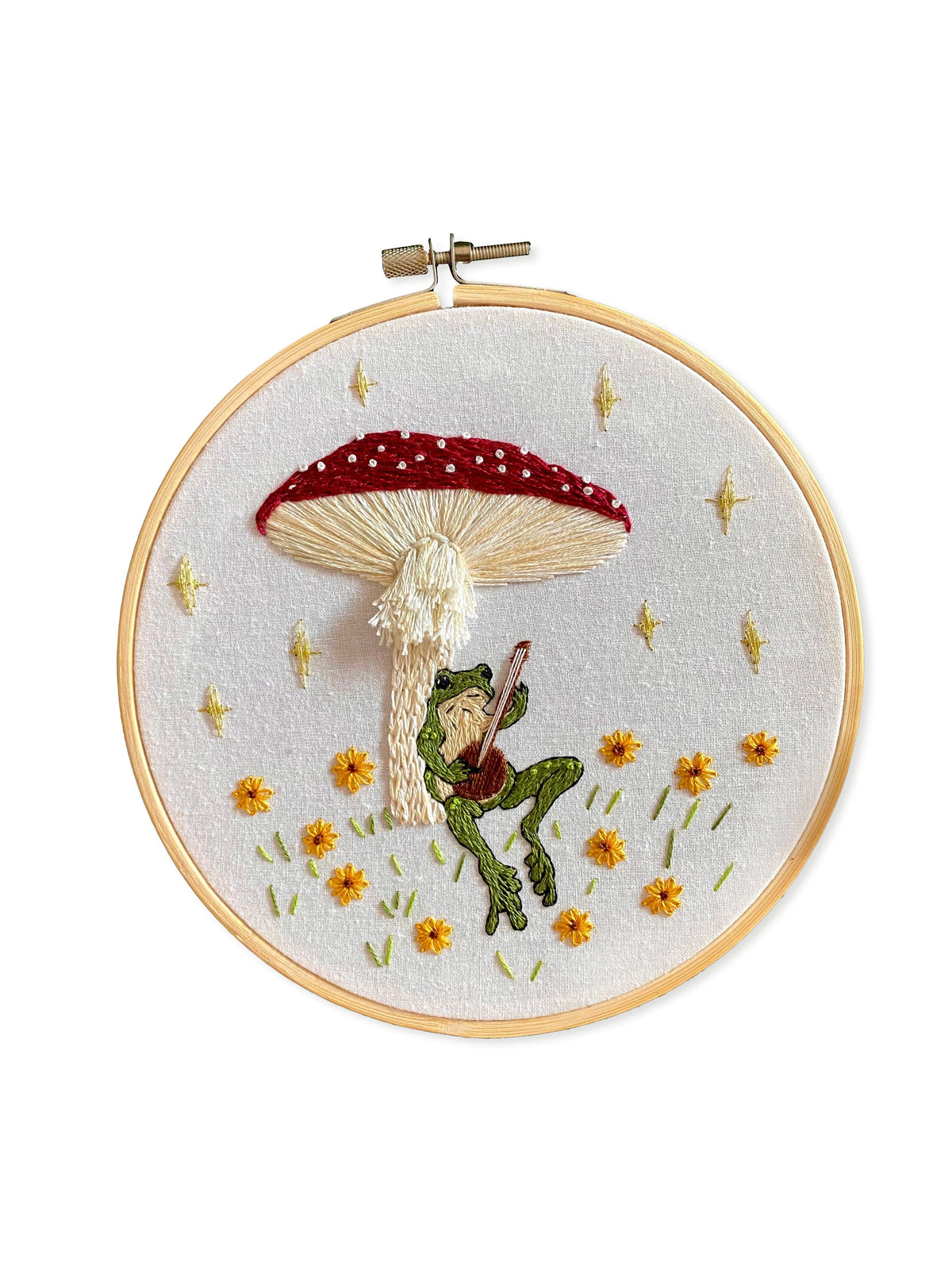 Stitches By Tiff Embroidery Kit 6" Beginner Toadstool Serenade Frog & Mushroom DIY Embroidery Kit